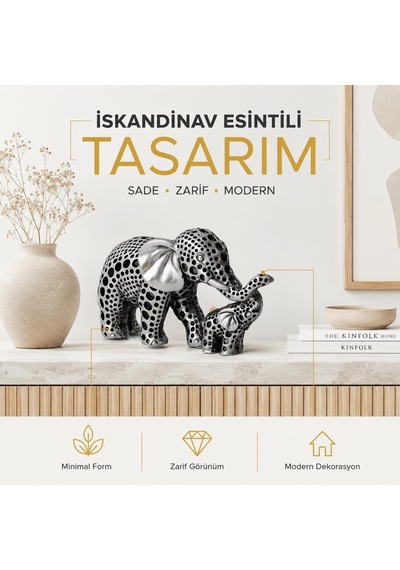 Lüks İskandinav Tasarım Anne Yavru Fil Şeklinde Heykel Biblo Yeni Ev Ve Ofis Hediyesi 17 Cm