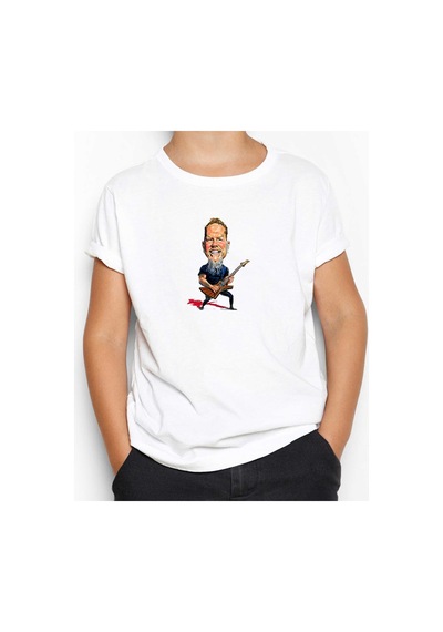 Zepplin Giyim Metallica James Hetfield Cartoon Beyaz Çocuk Tişört Beyaz
