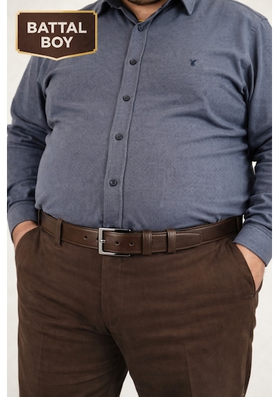 Parscraft Battal Boy / Büyük Beden / Uzun Boy Xxl 3,5 Cm Klasik Kahverengi Erkek Hakiki Deri Kemer