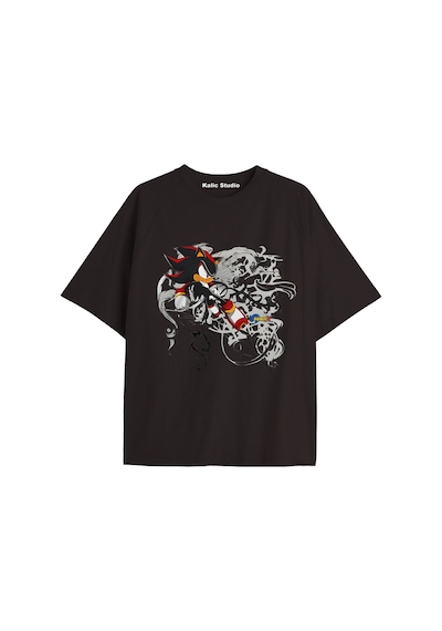 Kalic Studio Unisex Bay Sonic Desenli Siyah Yazlık T-shirt Siyah-214