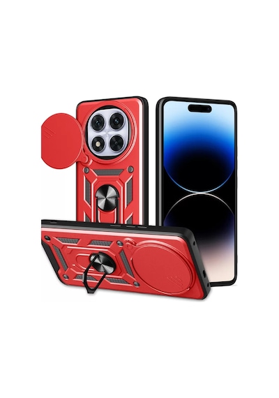 Newface Xiaomi Redmi Note 14 Pro Plus Kılıf Pars Lens Yüzüklü Silikon - Kırmızı