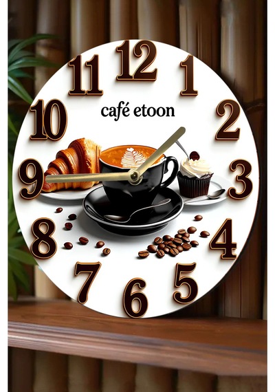 Café Stili Şıklık Siyah Fincanlı Mdf Duvar Saati 33 Cm Sdw330 Renkli