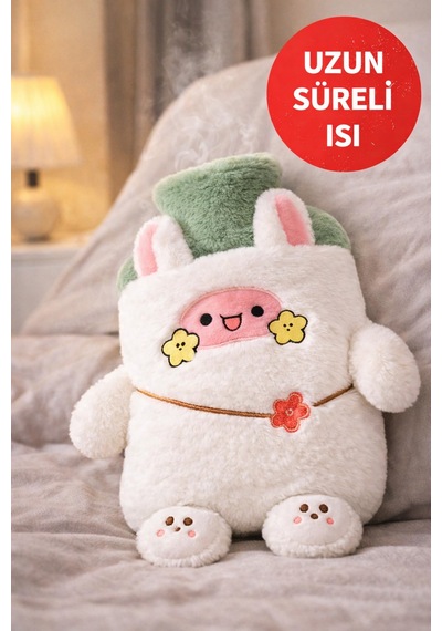 Patili Beyaz Tavşan Peluş Sıcak Su Torbası Regl & Karın Rahatlatıcı, Uzun Süre Isı Renkli