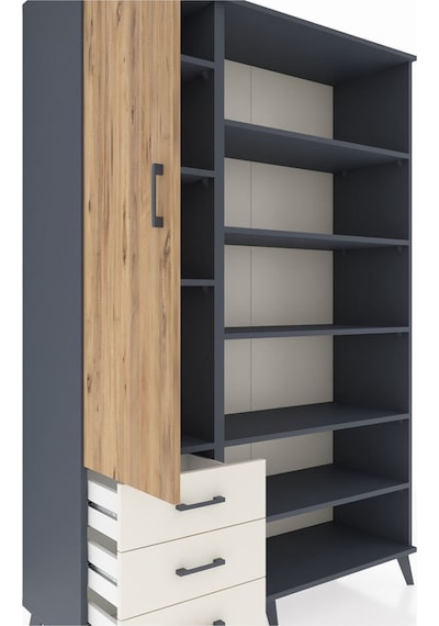 Hyperion Dolap 9 Raflı 3 Çekmeceli 3 Kapaklı 132x44x195 Antra... Antrasit