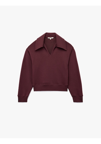 Koton Regular Fit Üç İplik Uzun Kollu Polo Yaka Sweatshirt Bordo 6wak10116ek Bordo