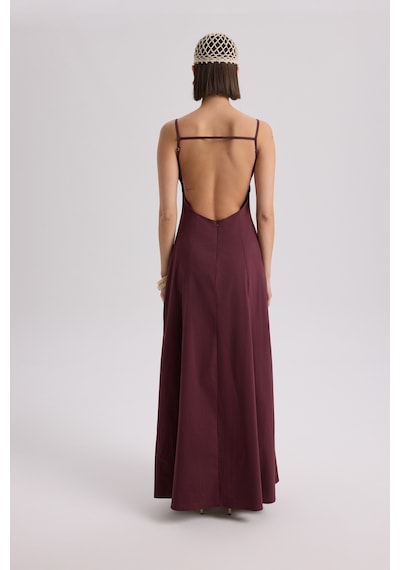 Mai Collection Mai Studios Co. Onella Askılı Bordo Uzun Elbise Bordo