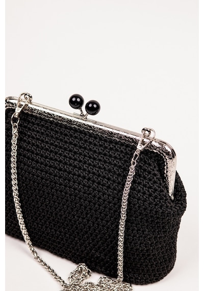 Fabric Craft Bag Omuz Çanta Floş İplik Metal Askılı Siyah - Gümüş