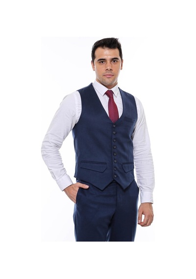 Wessi 8 Düğmeli Düz Lavcivert Erkek Yelek 001