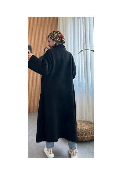 İkrafashion Maxi Boy Uzun Tesettür Triko Hırka Siyah Siyah