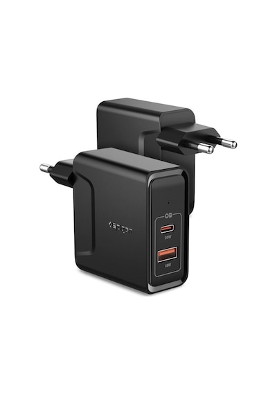 Spigen SteadiBoost F211 48 W Uyumlu iOS/Android/MacOS Hızlı Şarj Adaptörü Siyah - 000AD24973