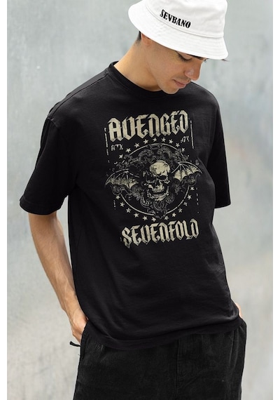 Vintage Avenged Sevenfold Baskılı Unisex Oversize Rock Metal Tişö Siyah