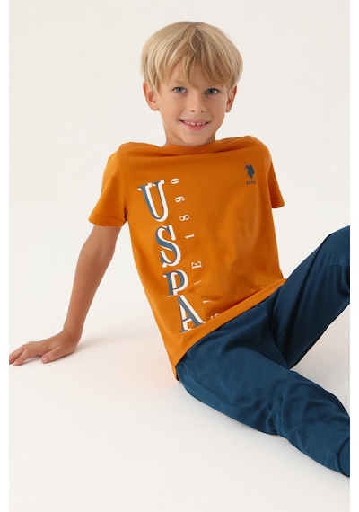 U.S. Polo Assn. Lisanslı Graphic Turuncu Erkek Çocuk Pijama Takımı 5274-43255 Kiremit