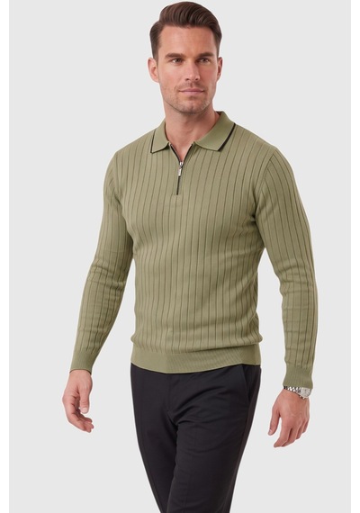 Deepsea Erkek Slim Fit Tüylenmeyen Çizgi Dokulu Haki Triko Kazak Fermuarlı Polo Yaka 2700401 Deepsea Erkek Slim Fit Tüylenmeyen Çizgi Dokulu Haki Triko Kazak Fermuarlı Polo Yaka 2700401