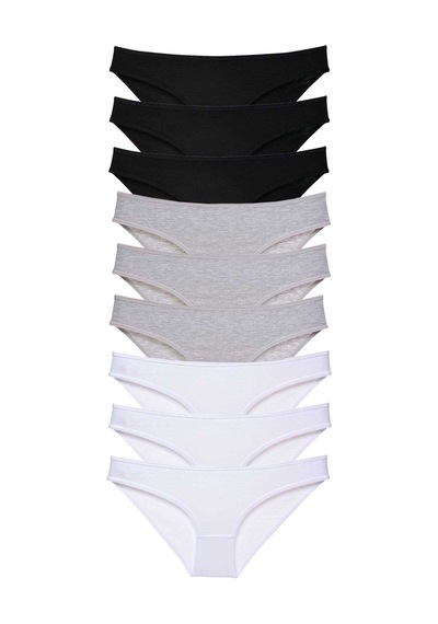 Royaleks 9 adet Süper Eko Set Likralı Kadın Slip Külot Siyah Gri Beyaz RYL-EKO9014 Çok Renkli