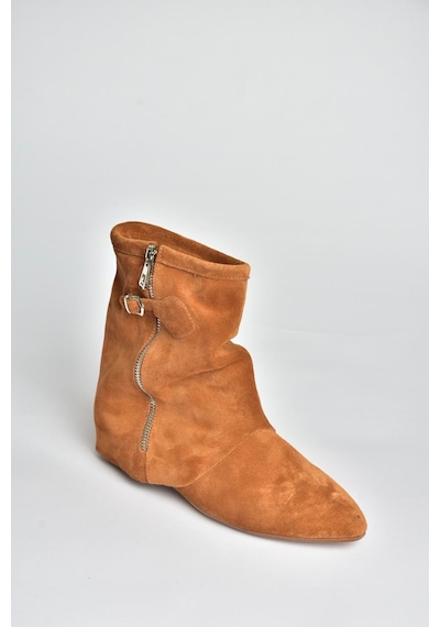 Fox Shoes V380614202 Taba Hakiki Deri Süet Fermuar Detaylı Günlük Kadın Bot Taba