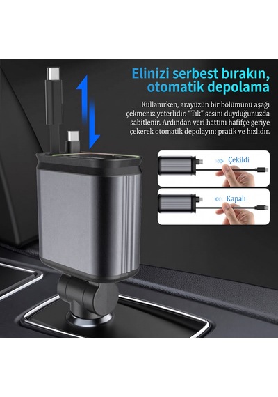 4'ü 1 Arada Çoklu Araç Şarj Aleti Type-c Ve Lightning Destekli Çakmaklık Başlığı