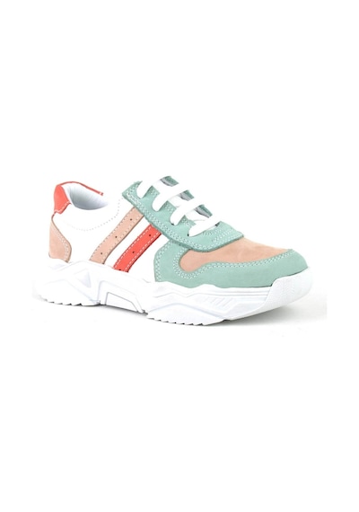 Hakiki Deri Yeşil Pembe Kız Çocuk Sneakers Ayakkabı Yeşil