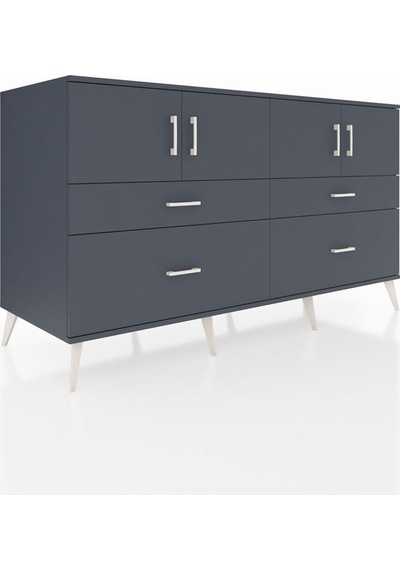 Kronos Konsol 2 Raflı 4 Çekmeceli 4 Kapaklı 176x59x99 Antrasit-an Antrasit-antrasit