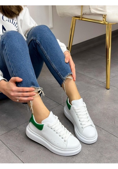 Erva'nın Butiği Beyaz Yeşil Queen Kadın Bağcıklı Sneakers-5024 Beyaz Yeşil Cilt