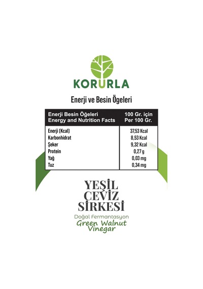 Yeşil Ceviz Sirkesi Doğal Fermantasyon 500 Ml