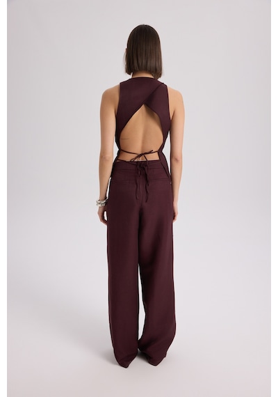 Mai Collection Mai Studios Co. Nagmetah Sırt Pencereli Bordo Yelek Pantolon Takım Bordo
