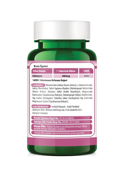 Yurdavit Selenium L-Selenometionin 200 Mcg 120 Tablet