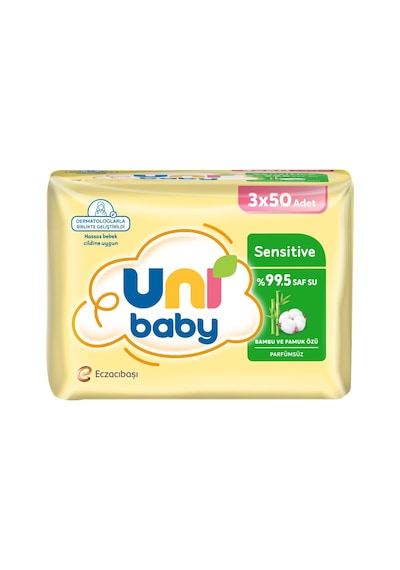 Uni Baby Sensitive Bambu & Pamuk Özü Islak Mendil 3 x 50'li 8'li Paket
