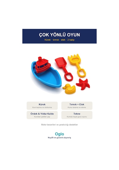 Plaj Kum Seti Tekne Formlu Kürek Tırmık Kalıplı Kova Deniz Kum Oyuncakları 3+ Yaş