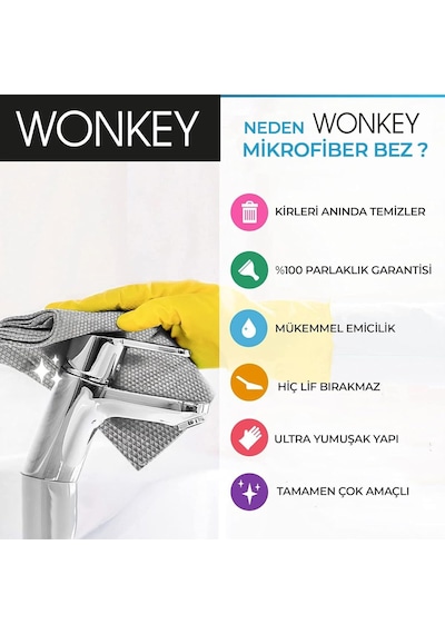 Wonkey Mikrofiber Temizlik Bezi 5'li Paket, 60x40 Cm Çok Amaçlı Sihirli Araba Cam, Toz, Mutfak, Oto Ve Motosiklet Tem Genel