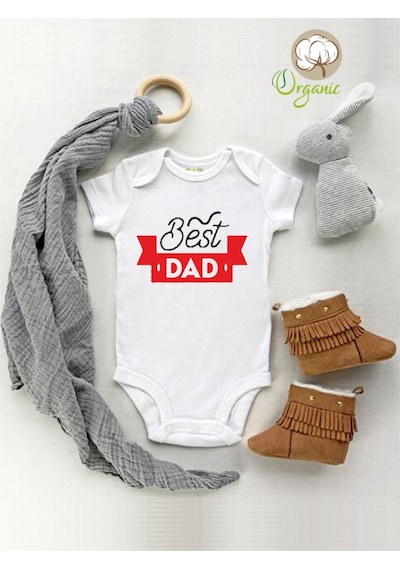 Tuğbababy Baby Best Dad Baskılı Kısa Kol Bebek Body Kız Erkek Beyaz