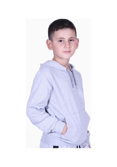 Fyk Kids Düz Kanguru Cepli Kapşonlu Sweatshirt Gri