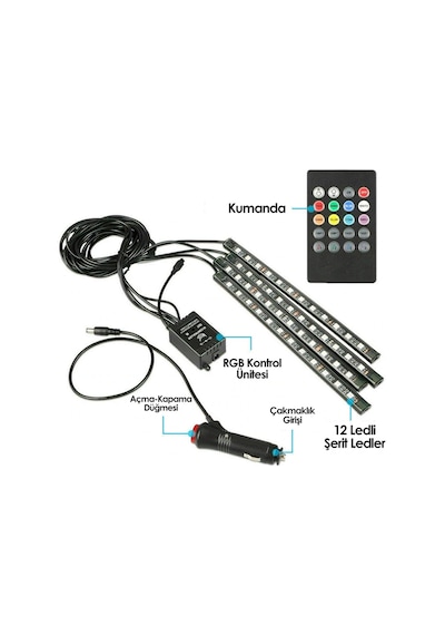 Ayak Altı Led Kumandalı Sese Duyarlı Araç İçi Aydınlatma 12 Ledli