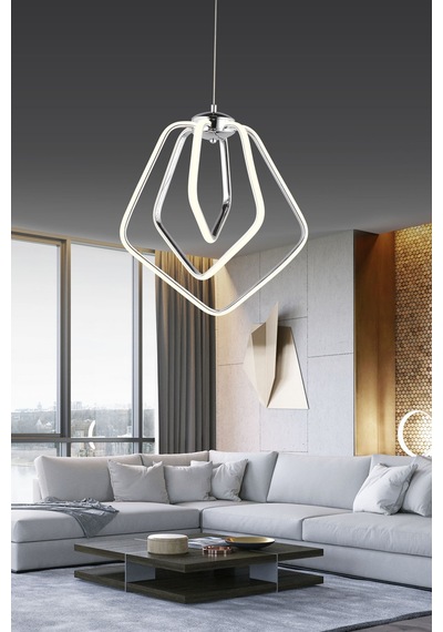 Ld 068 Model Krom 3 Renkli Salon Ve Oturma Odası İçin İdeal Alüminyum Avize, 40x70 Krom