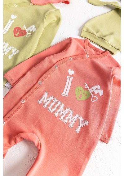 Babymod I Love Mummy Baskılı 2'Li Uzun Kollu Kız/Erkek Bebek Tulum Takım