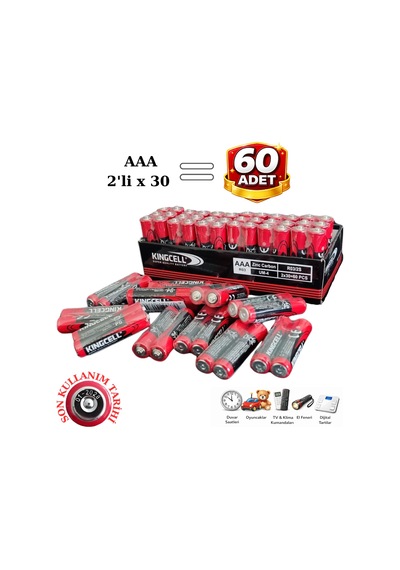 Kingcell Aaa Pil 1.5v Çinko Karbon 2 Li X 30 60 Adet İnce Kalem Pil
