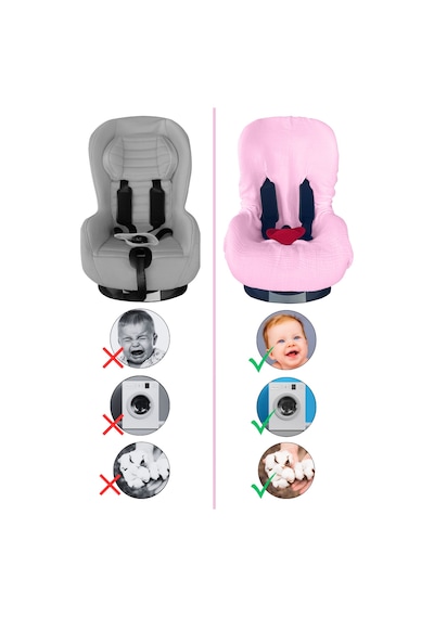 4katlı Müslin Bebek Oto Koltuk Kılıfı Lastikli %100pamuk Pembe