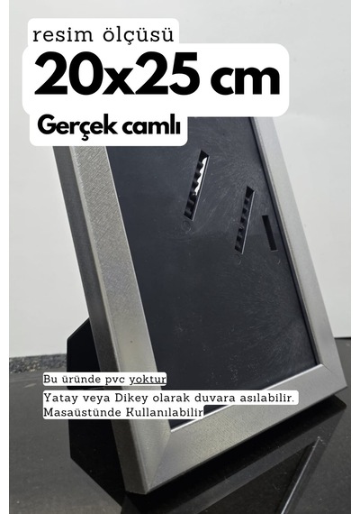 Fırçalı Gümüş-20mm Çerçeve Camlı 20x25 Cm Fotoğraf Resim Çerçevesi Ayaklı Veya Duvara Asma Yatay-dikey 18788589