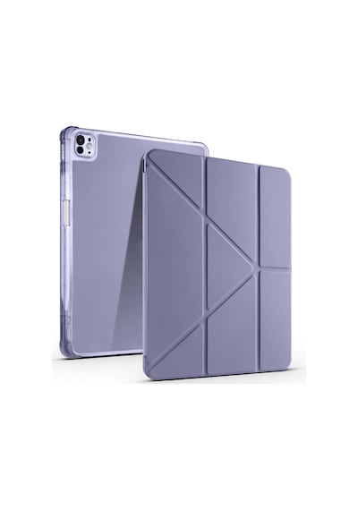 Maks Technology iPad Uyumlu Pro 13 2024 Kılıf Mkst Tri Folding Kalem Bölmeli Standlı Kılıf - Mor Tablet Kılıfı