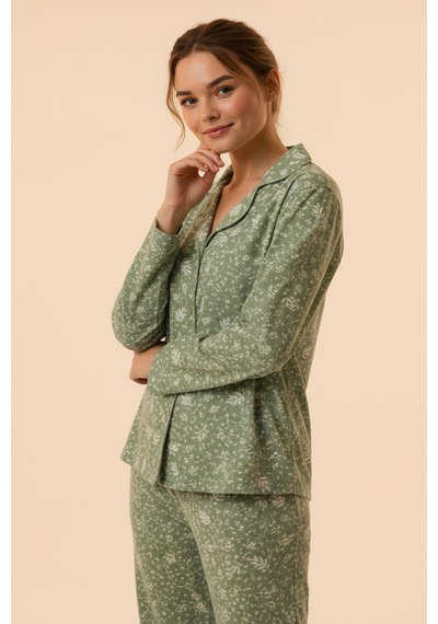 Süet Gömlek Pijama Takımı 7006 Doğa Yeşil Haki