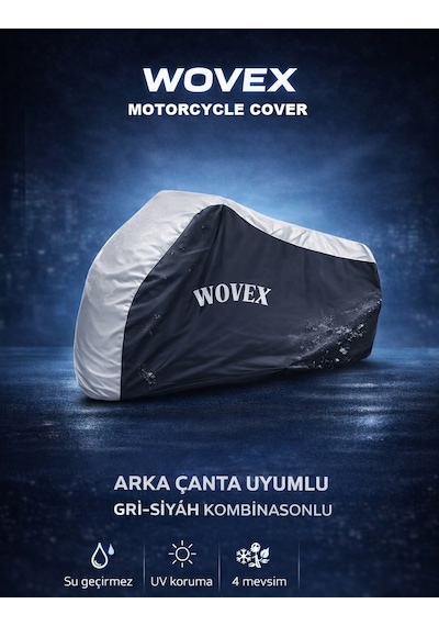 Wovex Tvs Apache Rtr 200 Motosiklet Brandası Gri Siyah Kombinasyonlu Arka Çanta Uyumlu Motor Branda