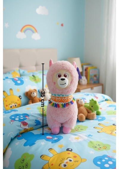 Büyük Boy Yumuşak Peluş Lama Oyuncak - Yumuşacık Uyku Arkadaşı Fularlı Lama 35 Cm Pembe