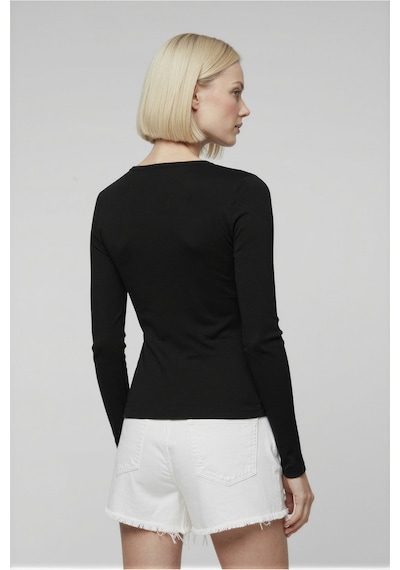 Uyguntarz Kadın Esnek Kumaşlı Slim Fit Düğmeli Siyah Bluz Vücuda Oturan Şık Tasarım