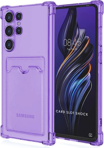 Samsung Galaxy S22 Ultra Uyumlu Kılıf Extra Köşe Korumalı Kartlıklı Cüzdanlı Silikon Kapak Lila