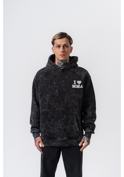 Respire Erkek Mma Baskılı Kapüşonlu Oversize Hoodie Siyah