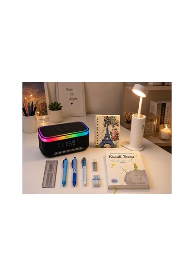 Doğum Günü, Özel Gün, Yeni İş Hediyesi Rgb Alarmlı Saat Hoparlör, Powerbank'lı Masa Lambası, Küçük Prens Kitaplı 5'li Hediye