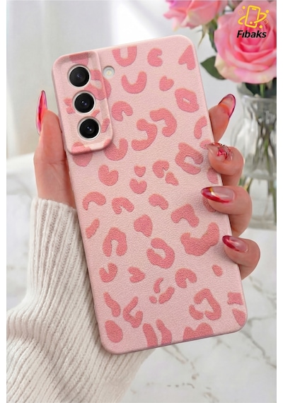 Fibaks Galaxy S21 Fe Uyumlu Kılıf Pembe Leopar Şık Tasarımlı Premium İnce Soft Silikon