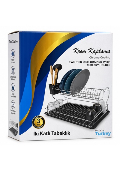 Krom - Metal 2 Katlı Tabaklık - Bulaşıklık Renkli