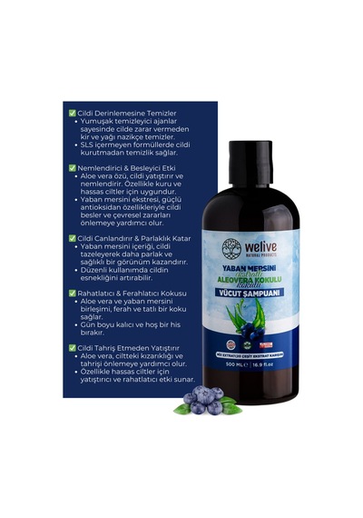 Yaban Mersini Ekstratlı Aleovera Kokulu Vücut Şampuanı - Duş Jeli 500 Ml Tüm Saç Tipleri