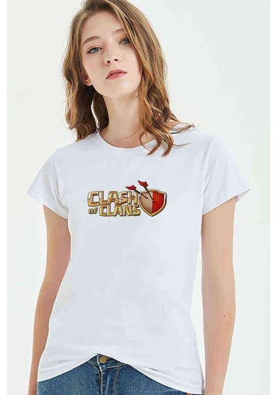 Clash Of Clans Logo Baskılı Beyaz Kadın Tshirt