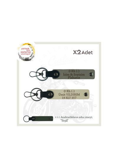 Motor Severlere Özel, İsim Plaka Ve 0 Rh - Kan Grubu Yazılı X2 Anahtarlık Set, Kül Gri-s Kahve-ysl